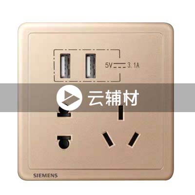 西门子致琦日耀金10A二三级插座+双口3.1A USB插座