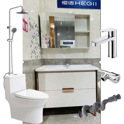 恒洁卫浴套餐九（坐便器71PT+浴室柜BC6059-080+龙头+花洒+角阀+排水管）