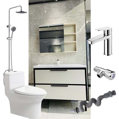 恒洁卫浴套餐十（坐便器71PT+浴室柜BC6051-080+龙头+花洒+角阀+排水管）